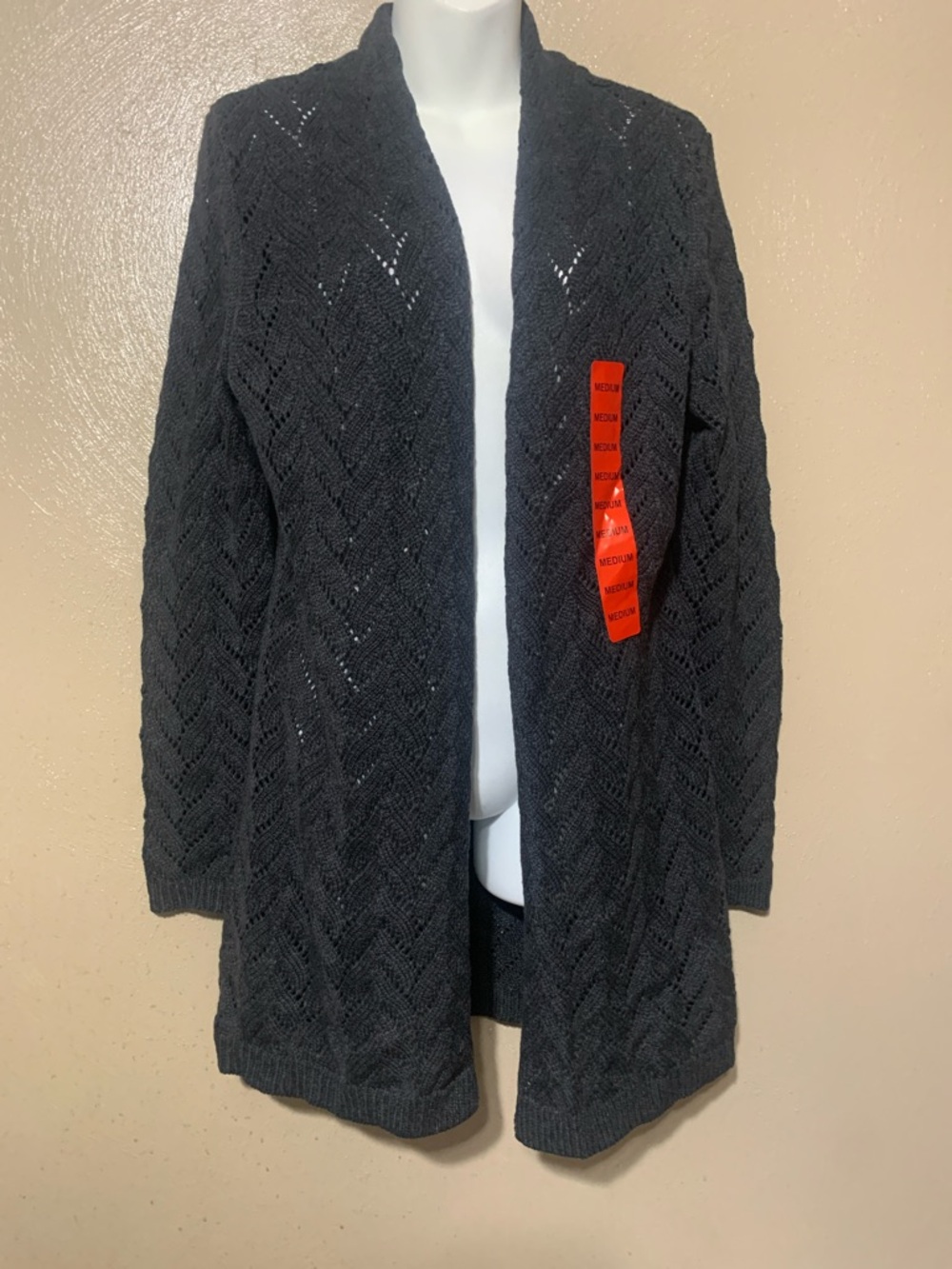 Leo & Nicole size M Gray  Open-Front Cable Knit Cardigan NWT